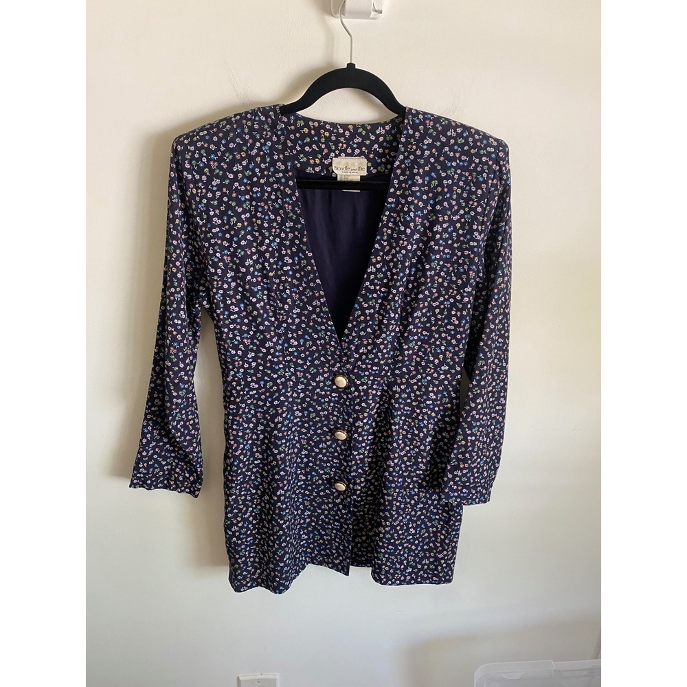 Vintage Blondie and Me Navy Ditsy Floral Blazer Dress Pearl Buttons Size 5 USA‎